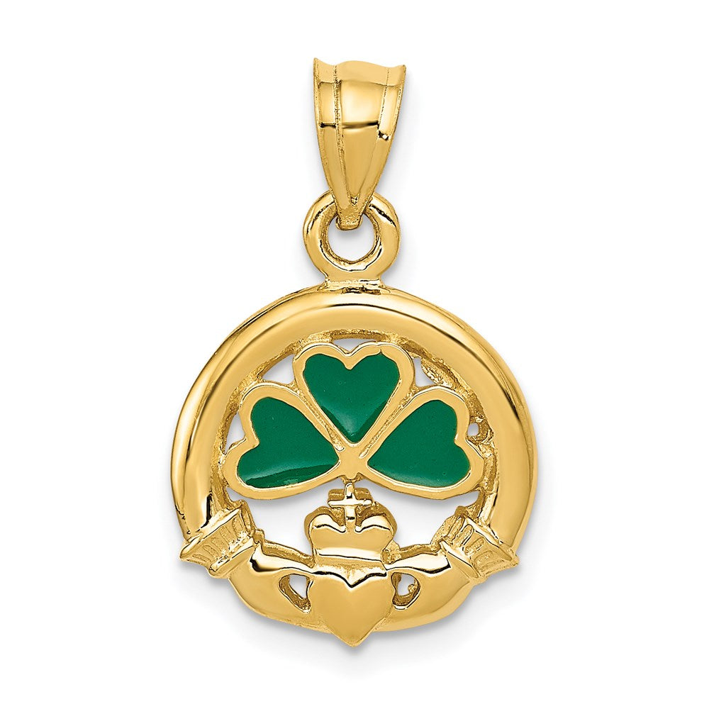 14k Enameled Claddagh Charm, 25 x 15.5 mm
