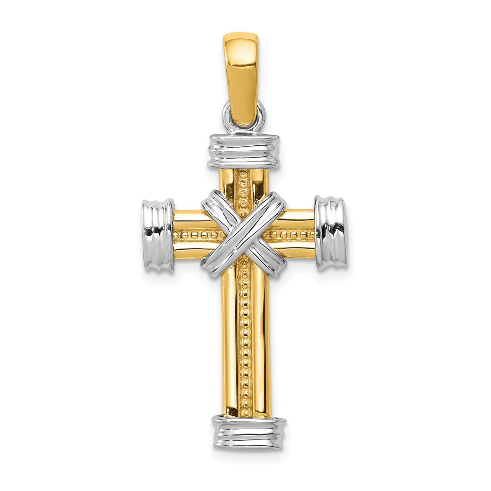 14k Two-tone Center -X- Latin Cross Pendant, 39 x 19 mm