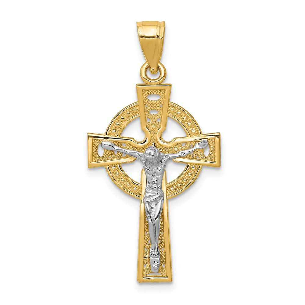 14k Two-tone Iona Crucifix Pendant, 37 x 17 mm