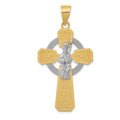 14k Two-tone and White Rhodium St. Patrick Celtic Cross Pendant, 48 x 24 mm
