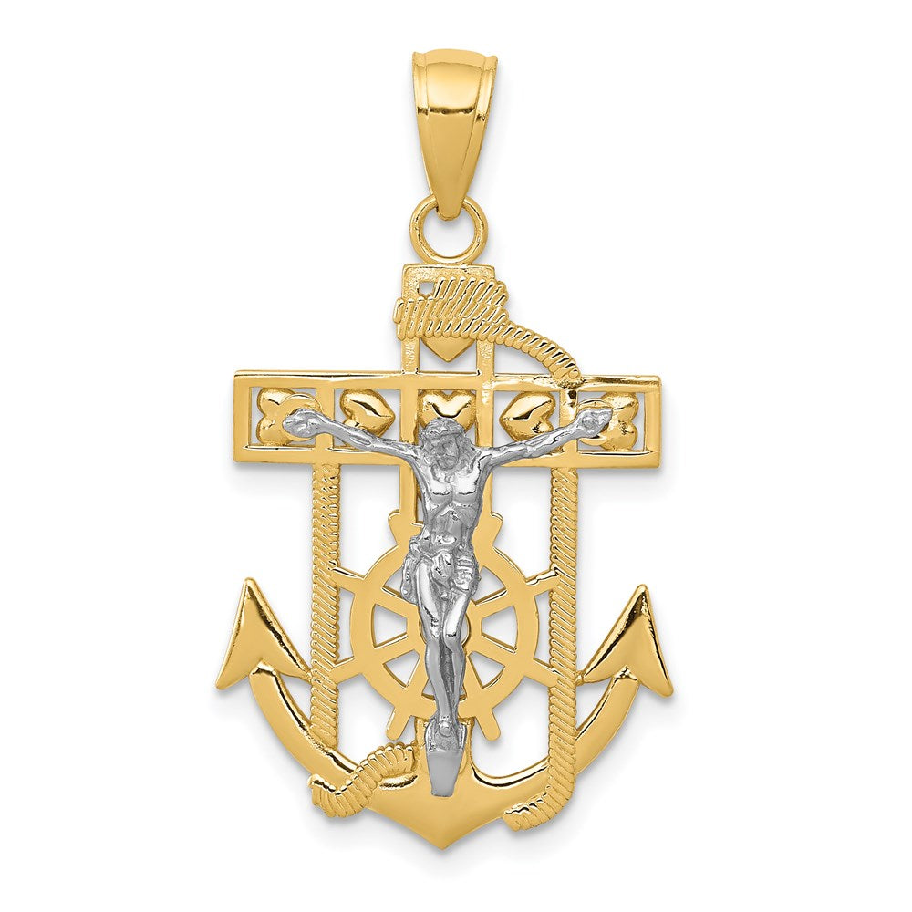 14k Two-tone Mariners Crucifix Pendant, 33 x 19 mm