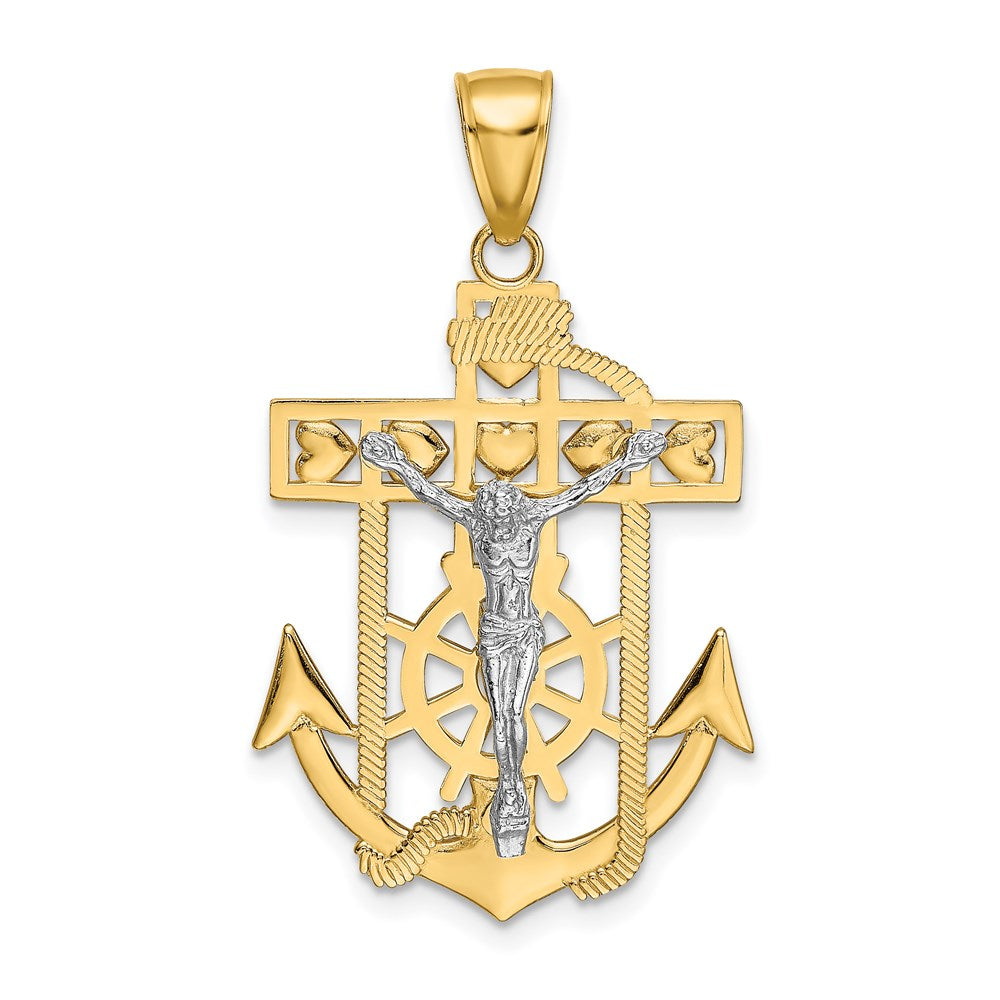 14k Two-tone Mariners Crucifix Pendant, 39 x 22 mm