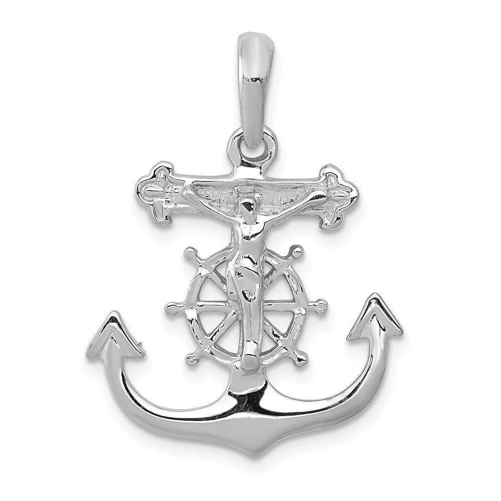 14k White Gold Mariners Crucifix Pendant, 30 x 30 mm