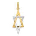 14K and White Rhodium Elongated Star Of David Charm, 38.5 x 14.5 mm