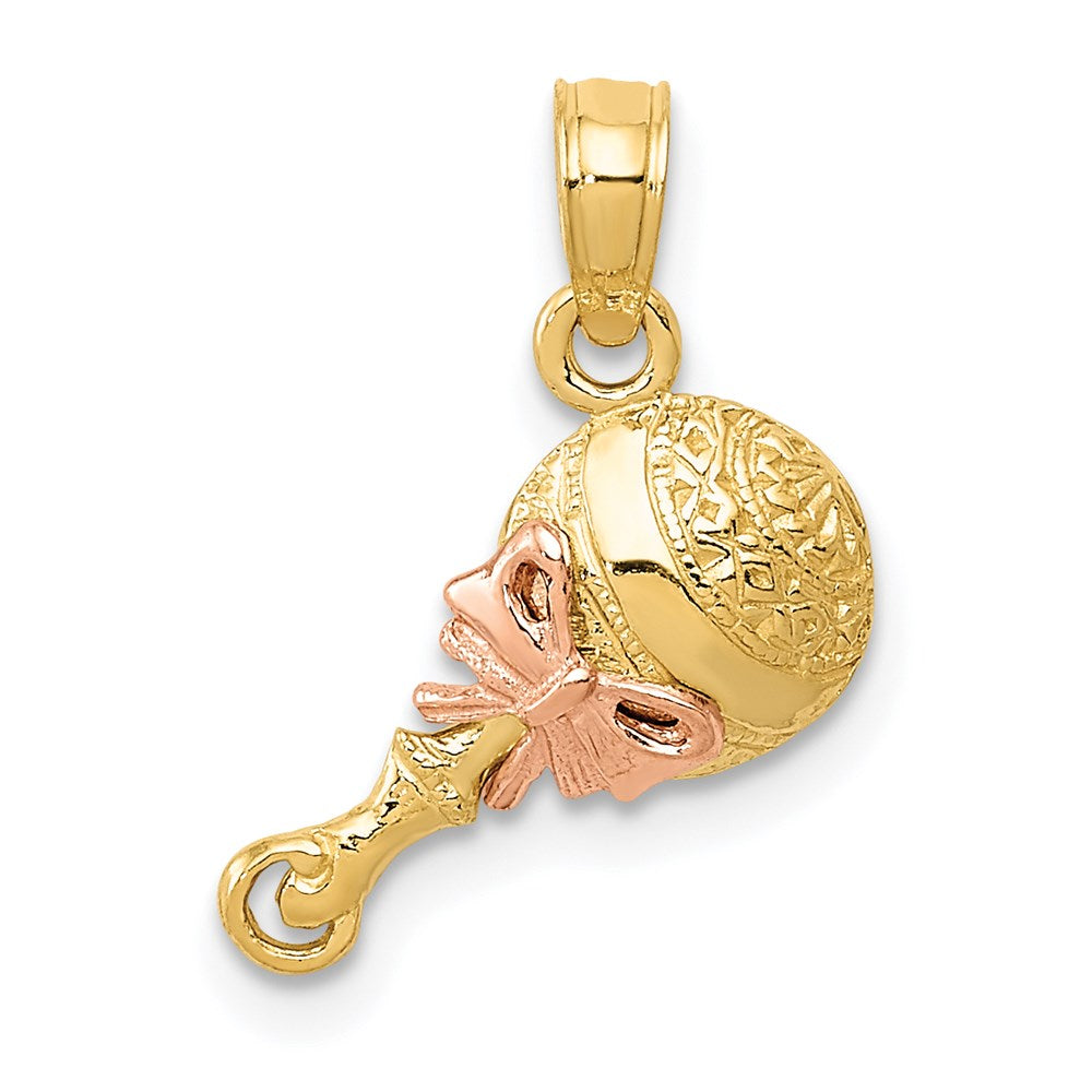 14k Two-tone Baby Rattle Pendant, 13 x 11 mm