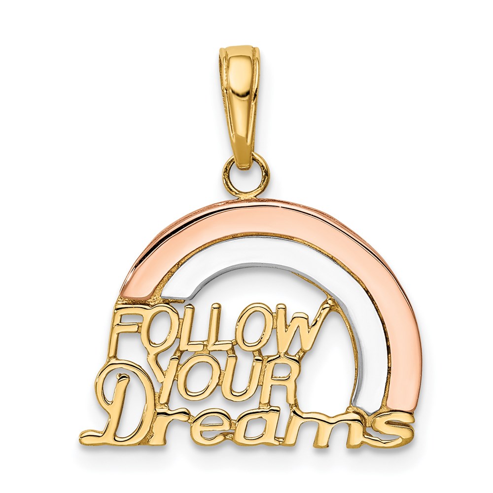 14k Two-tone with White Rhodium FOLLOW YOUR DREAMS Rainbow Charm, 22 x 18 mm