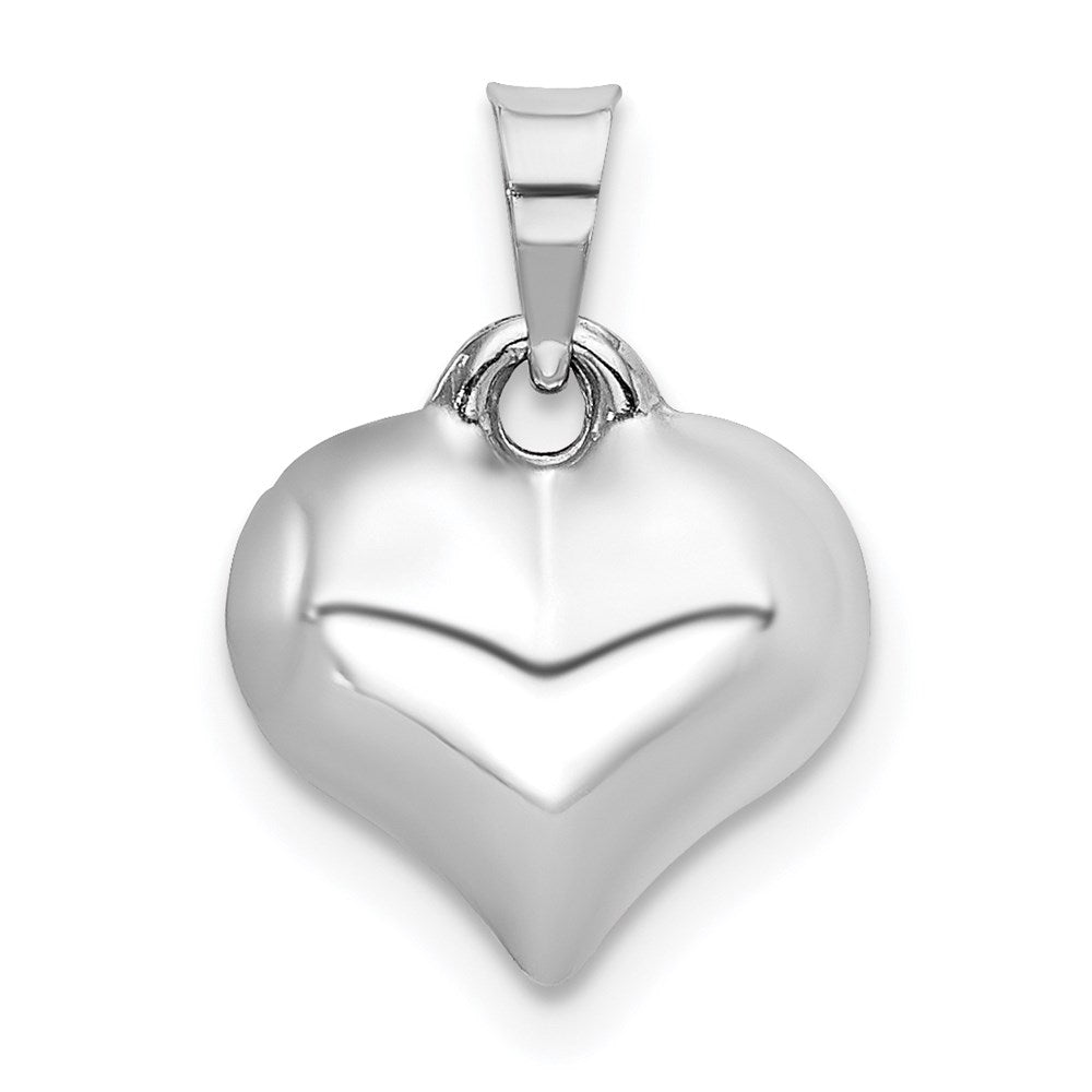 14K White 3-D Puffed Heart Pendant, 15 x 11 mm