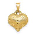 14K Polished and Satin Diamond-cut 3-D Puffed Heart Pendant, 16 x 11 mm