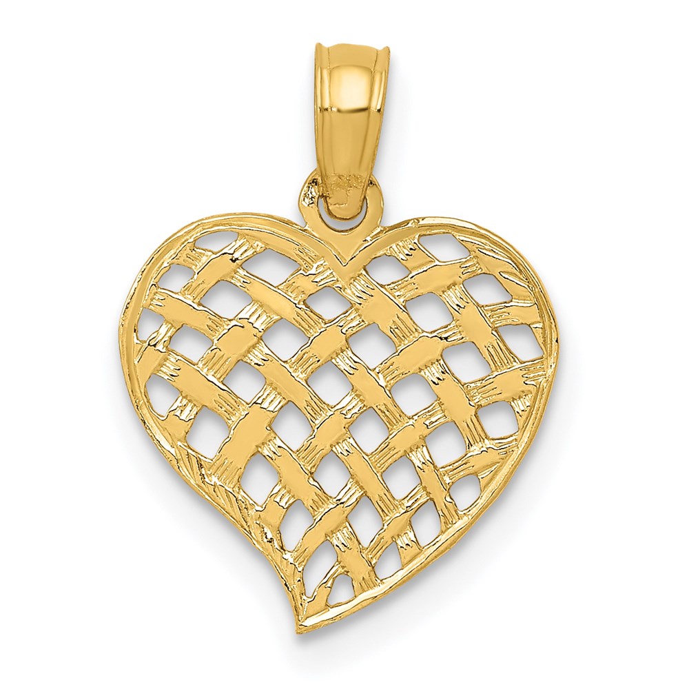 14K Polished Basket Weave Pattern Heart Pendant, 18 x 13 mm