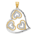14K and White Rhodium Polished Hearts Inside Heart Pendant, 41 x 31 mm