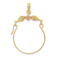 14k Two-tone Leaves with Flower Charm Holder Pendant, 35 x 25 mm