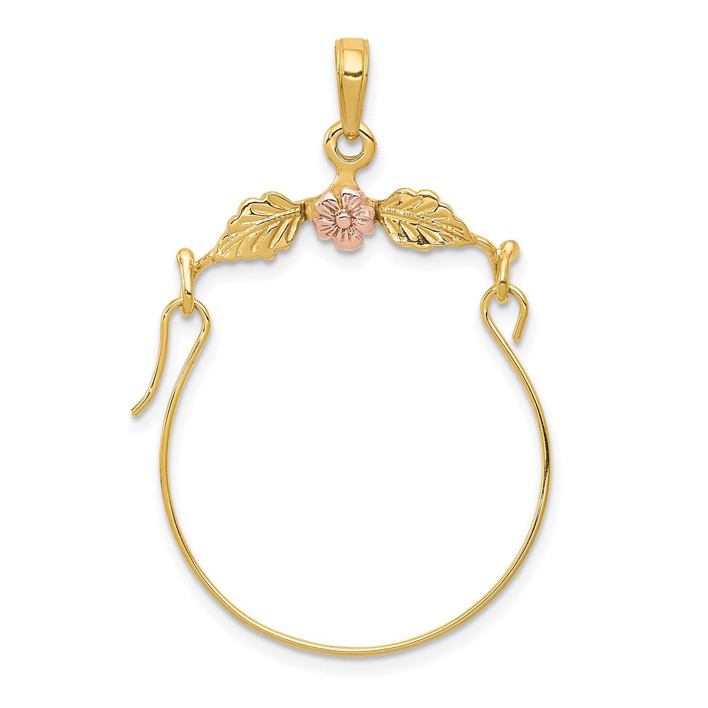 14k Two-tone Leaves with Flower Charm Holder Pendant, 35 x 25 mm