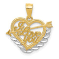 14k and White Rhodium I LOVE YOU Heart and Arrow Pendant, 19 x 17 mm