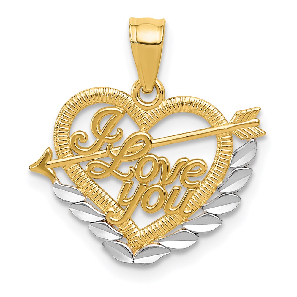 14k and White Rhodium I LOVE YOU Heart and Arrow Pendant, 19 x 17 mm