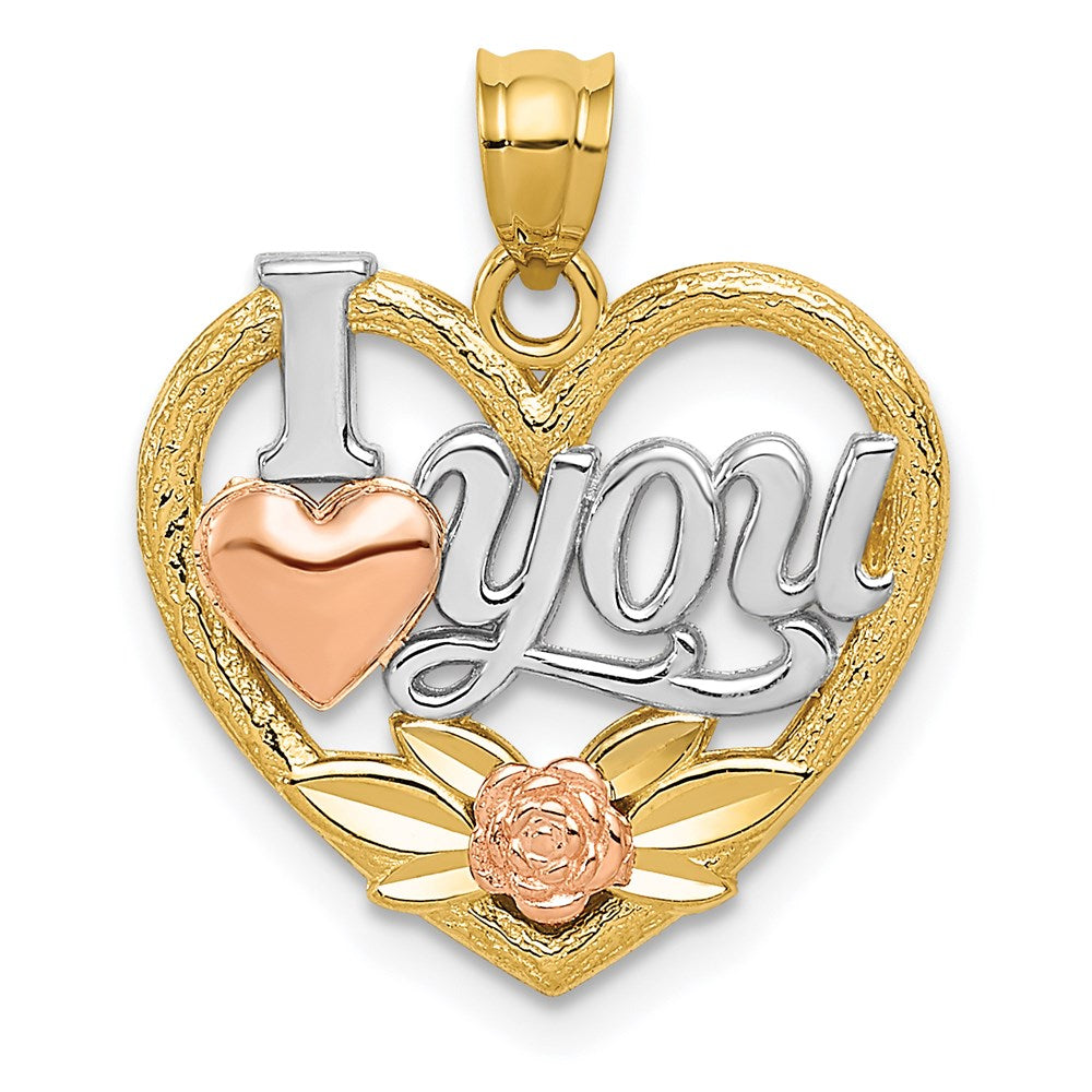 14k Two-tone with White Rhodium I LOVE YOU Heart Pendant, 18 x 17 mm