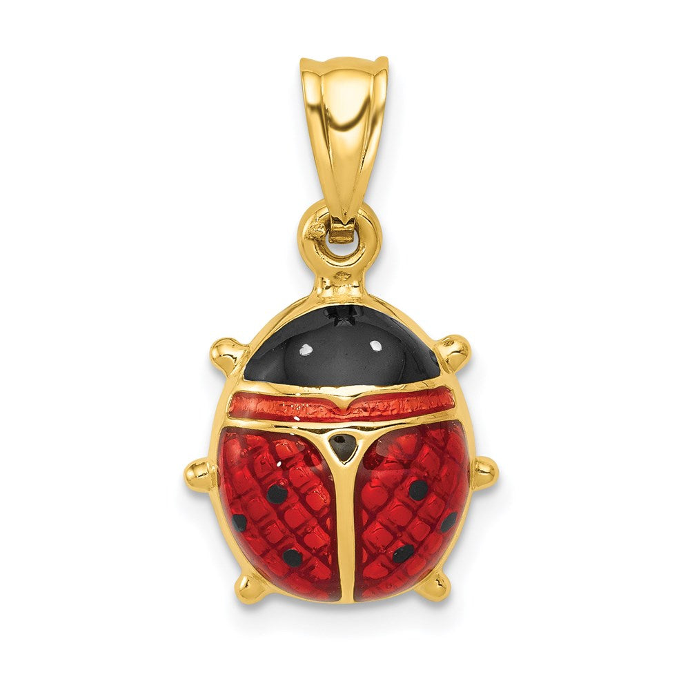 14k Red and Black Enameled Ladybug Charm, 22 x 11 mm