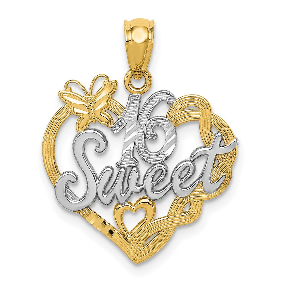 14k and White Rhodium SWEET 16 Pendant, 21 x 18 mm