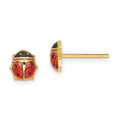 14k Medium Red and Black Enameled Ladybug Post Earrings, 6 x 5.5 mm
