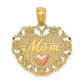 14k Two-tone MOM Heart Pendant, 19 x 17 mm