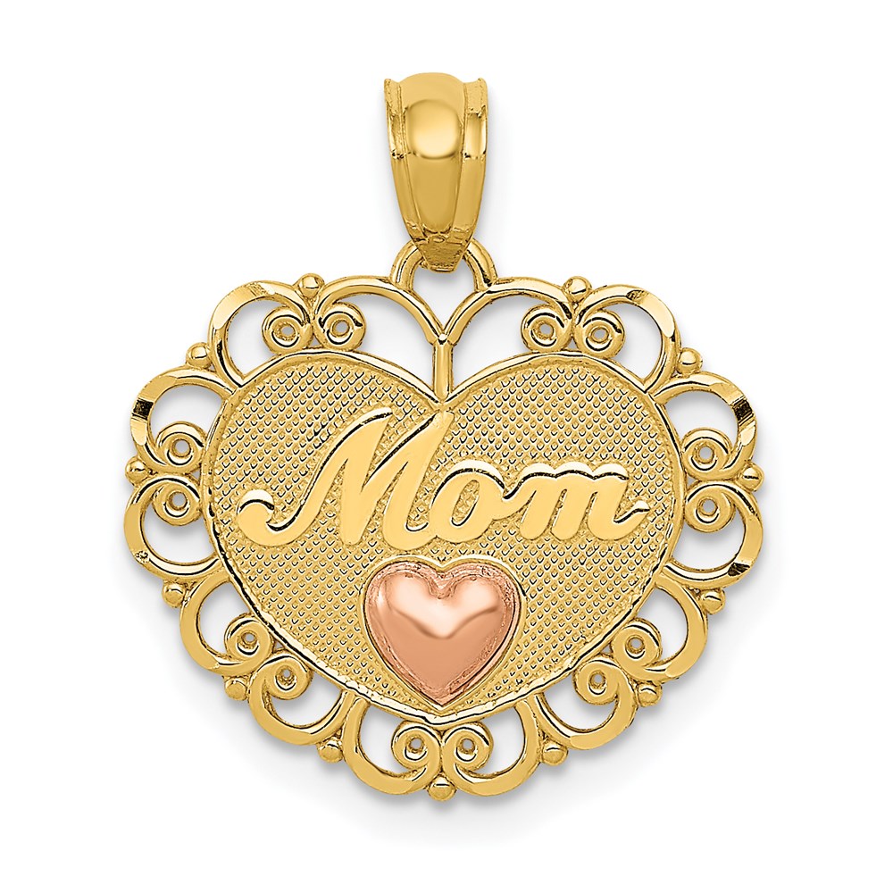 14k Two-tone MOM Heart Pendant, 19 x 17 mm