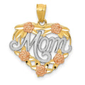 14k Two-tone with White Rhodium MOM Heart Pendant, 21 x 18 mm