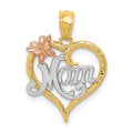 14k Two-tone with White Rhodium MOM with Butterfly Heart Pendant, 20 x 15 mm