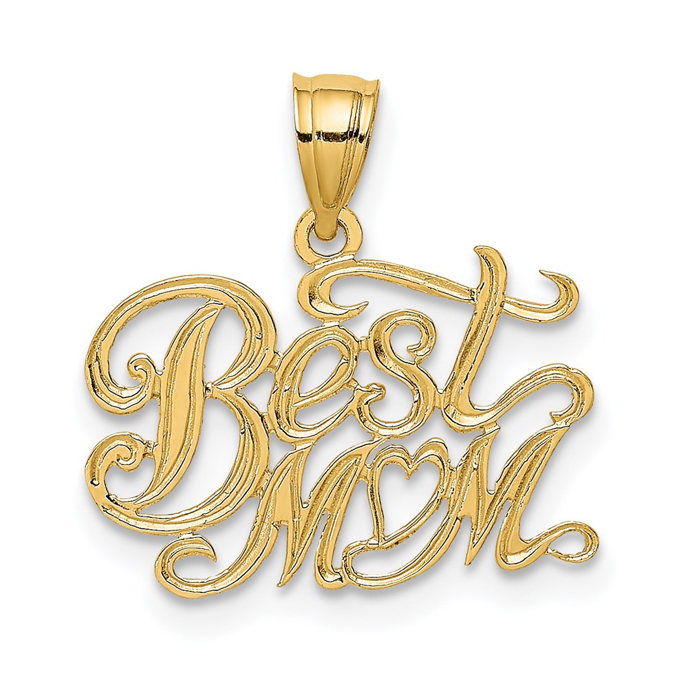 14k BEST MOM Charm, 32.25 x 16.5 mm