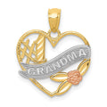 14k Two-tone with White Rhodium #1 GRANDMA Heart Pendant, 20 x 16 mm