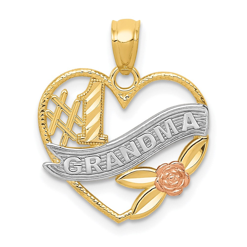 14k Two-tone with White Rhodium #1 GRANDMA Heart Pendant, 20 x 16 mm
