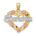 14k Two-tone with White Rhodium GRANDMA Heart with Flowers Pendant, 22 x 20 mm
