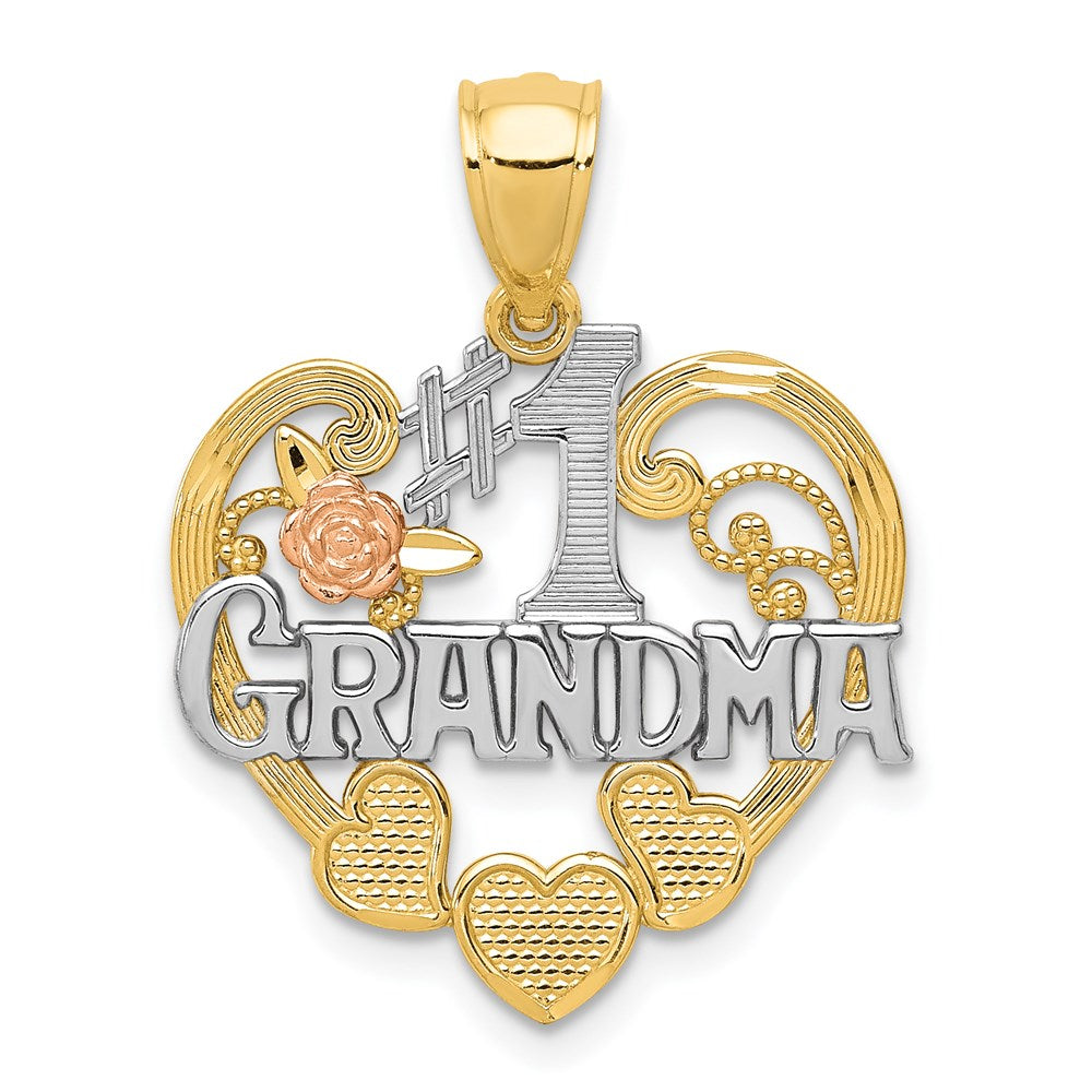 14k Two-tone with White Rhodium #1 GRANDMA Heart Pendant, 25 x 20 mm