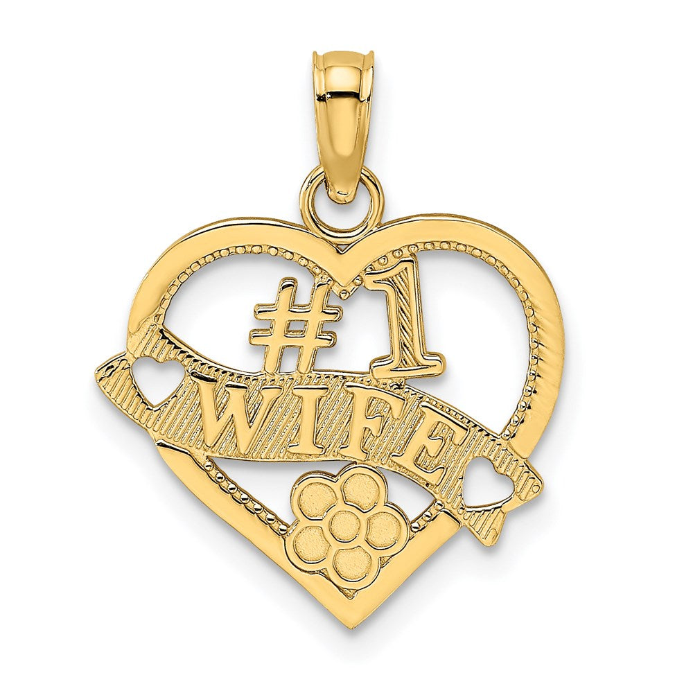 14k #1 WIFE Heart Charm, 19 x 16.4 mm