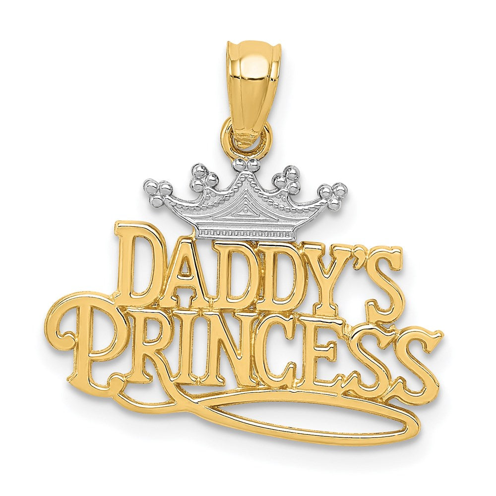 14k and White Rhodium DADDYS PRINCESS with Crown Pendant, 22 x 20 mm