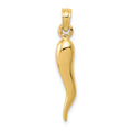 14k Medium 3-D Italian Horn Pendant, 27 x 5 mm