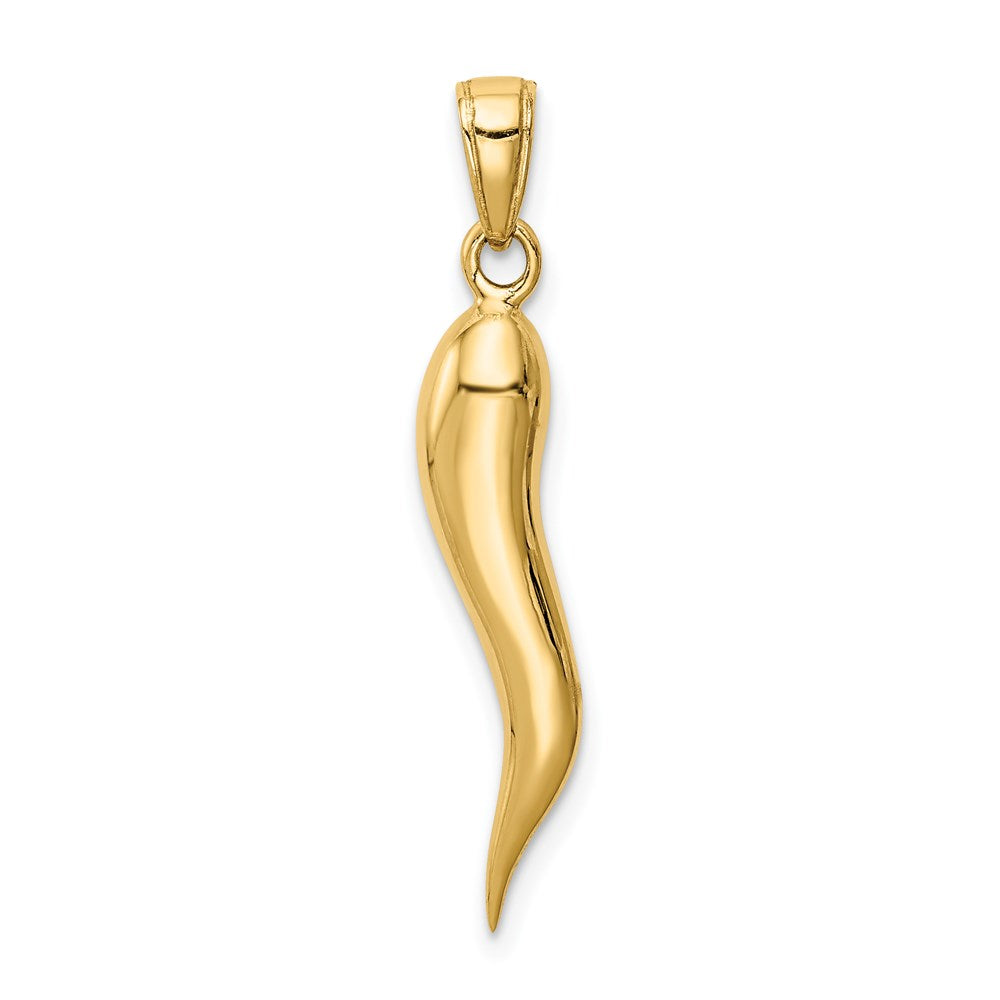 14k Large 3-D Italian Horn Pendant, 32 x 6 mm