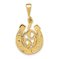 14k Clover in Horseshoe Pendant, 25 x 15 mm