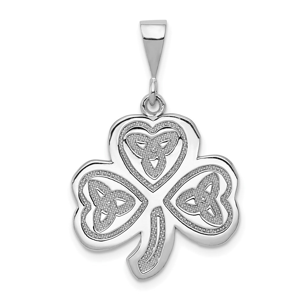 14k White Gold Trinity Clover Pendant, 30 x 20 mm