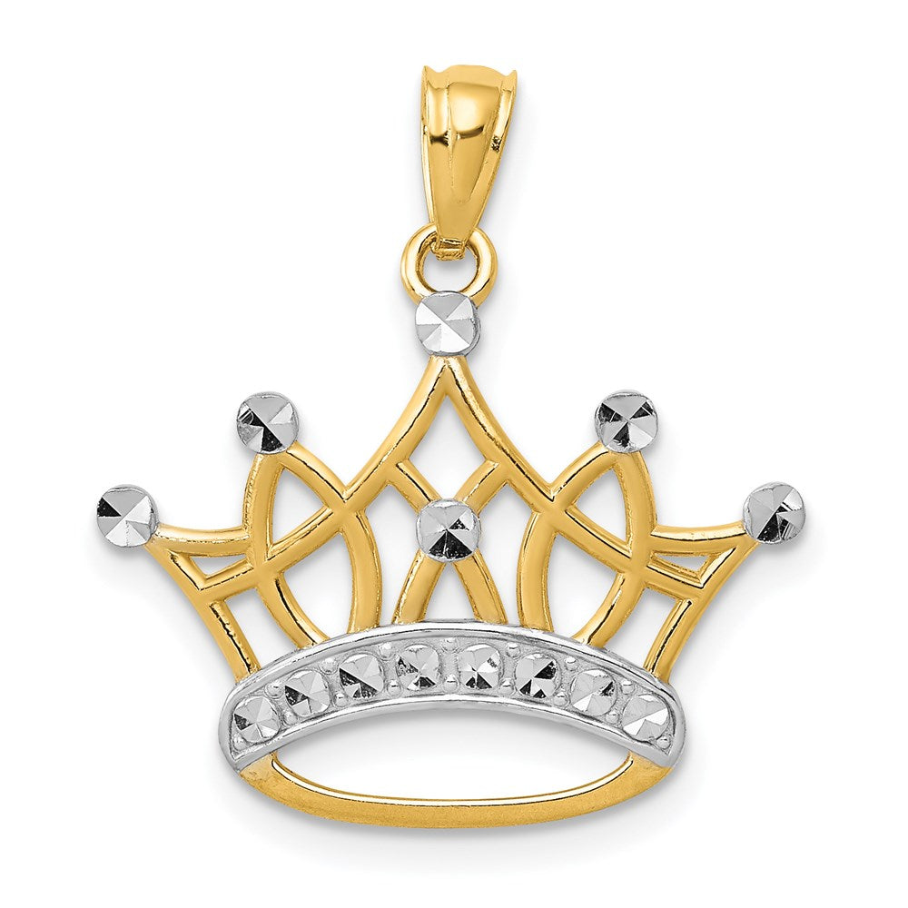14k and White Rhodium Crown Pendant, 20 x 20 mm