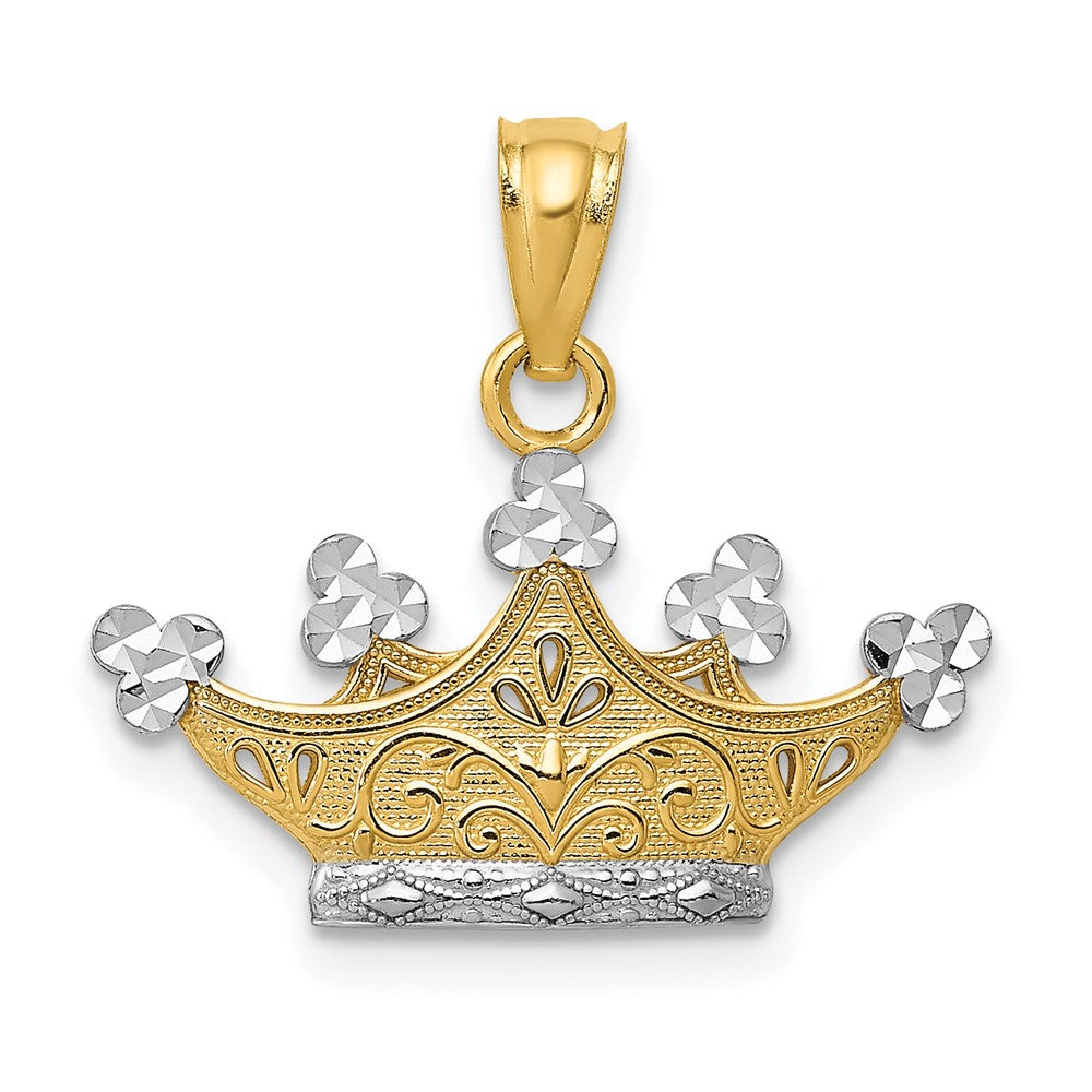 14k and White Rhodium Crown Pendant, 18 x 20 mm