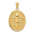 14k Fleur-De-Lis on Oval Disk Pendant, 30 x 20 mm
