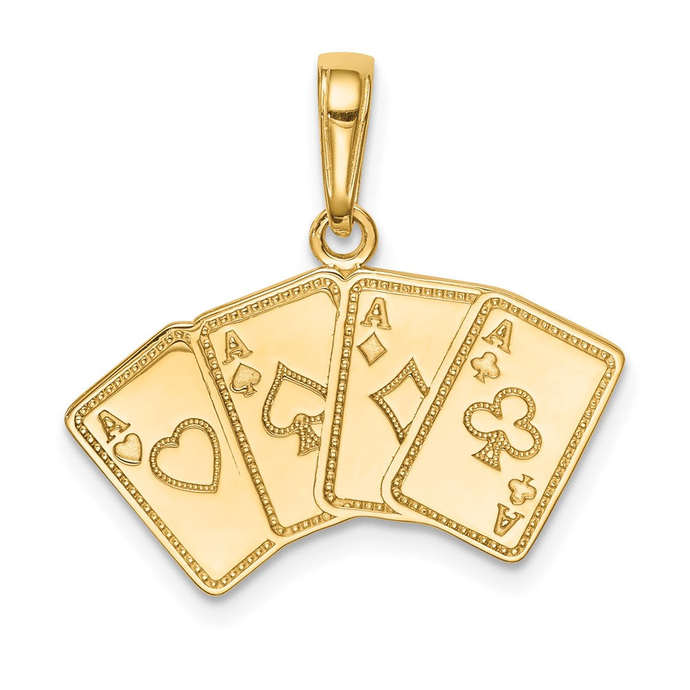 14k Aces Playing Cards Pendant, 18.5 x 21.5 mm