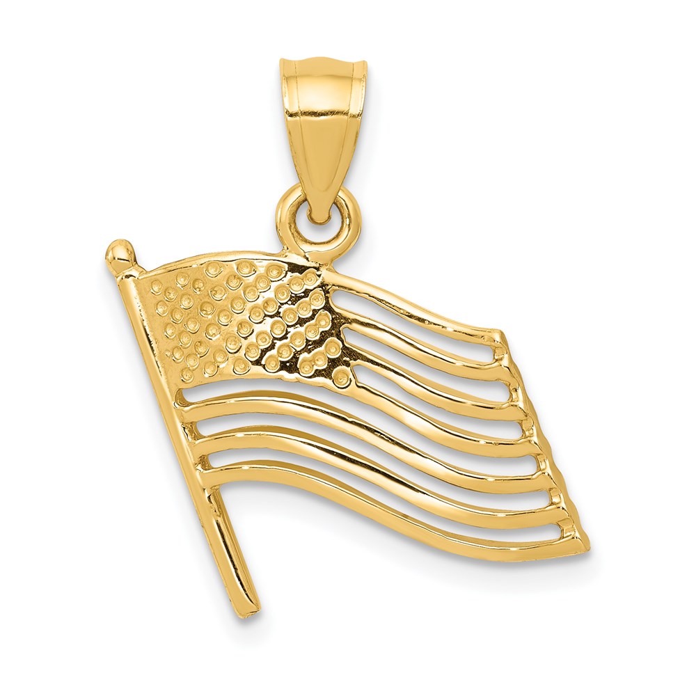 14K Cut-out American Flag Pendant, 23 x 15 mm