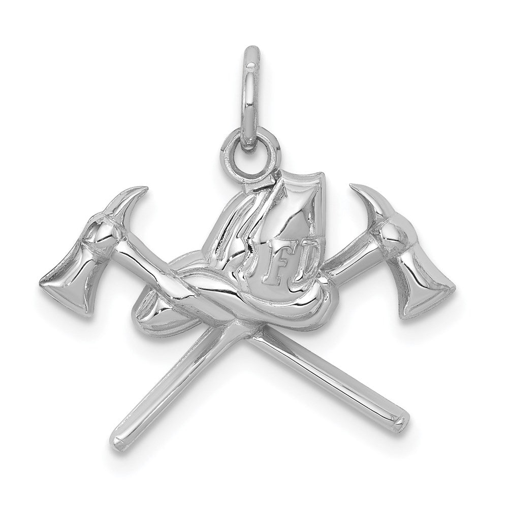 14k White Gold Fire Department Insignia Charm, 21 x 21 mm