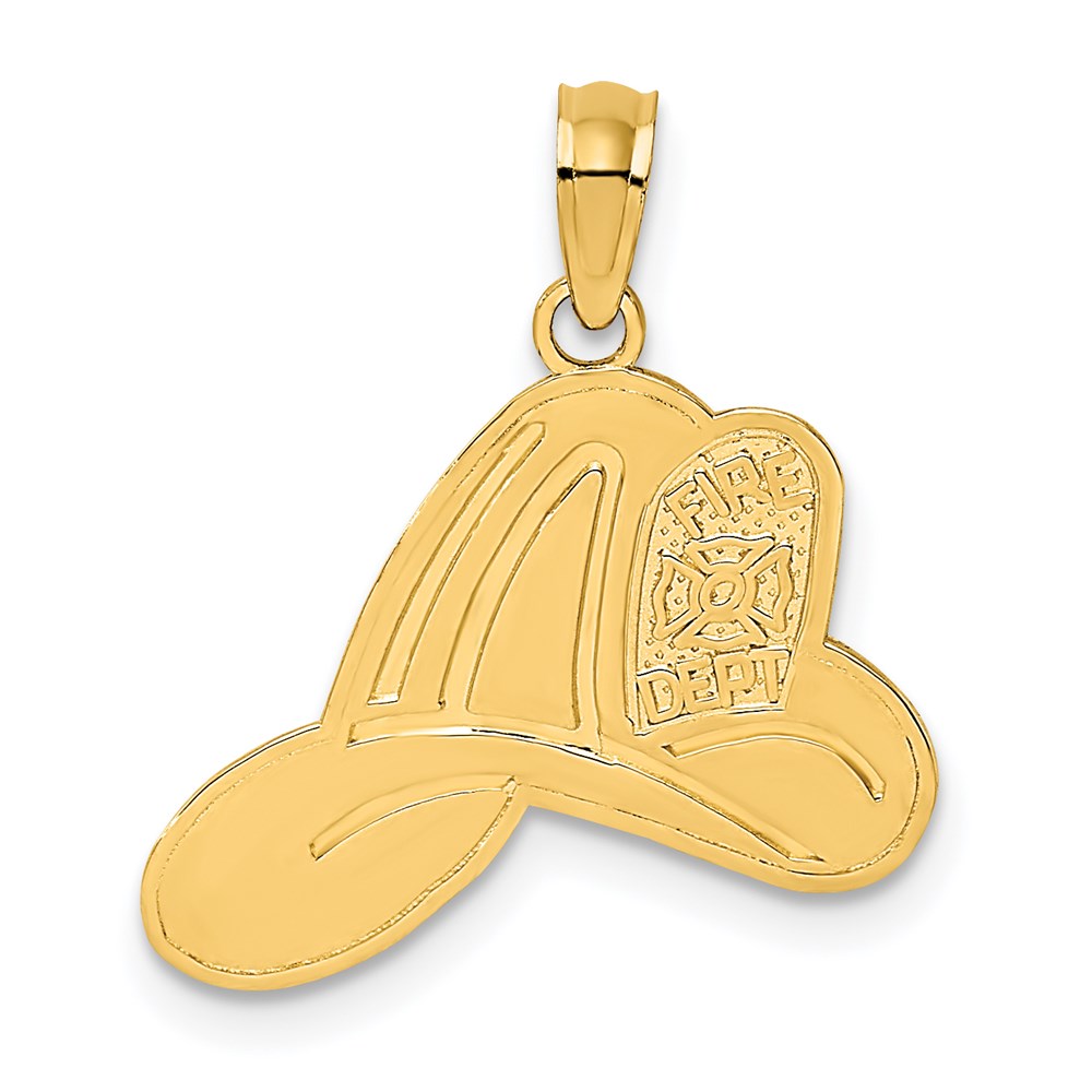 14k FIRE DEPT Helmet Charm, 14.8 x 18.3 mm