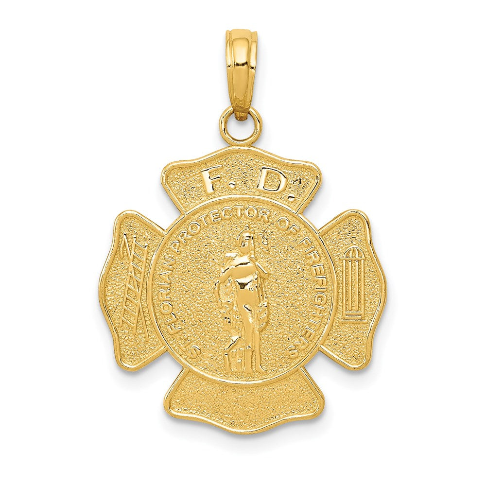 14k Fire Department FD St. Florian Badge Pendant, 26 x 19.8 mm