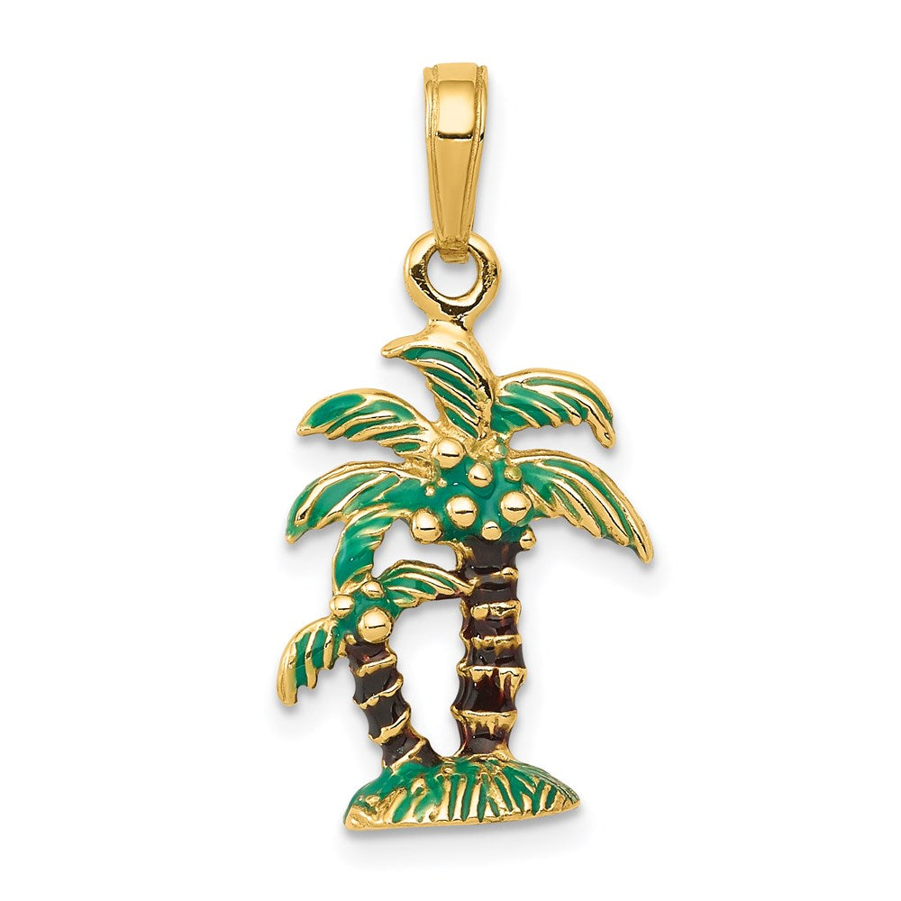 14k 3-D Enameled Palm Trees Pendant, 25 x 13 mm