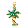 14k Enameled Palm Tree Pendant, 27 x 17 mm