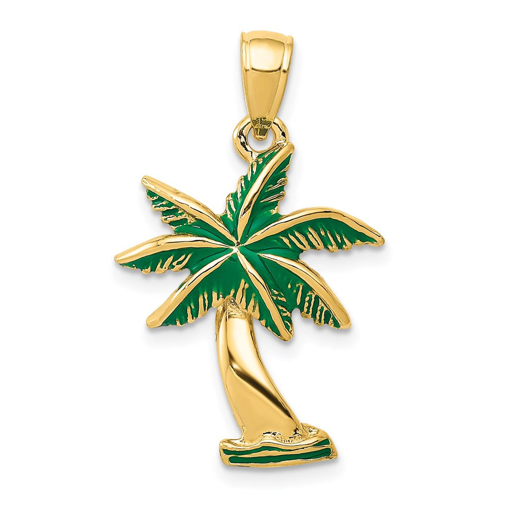 14k Enameled Palm Tree Pendant, 27 x 17 mm
