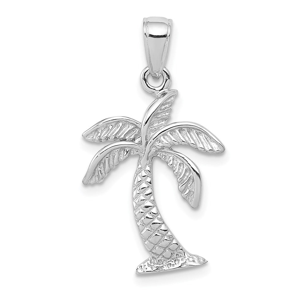14K White Gold Palm Tree Pendant, 28 mm