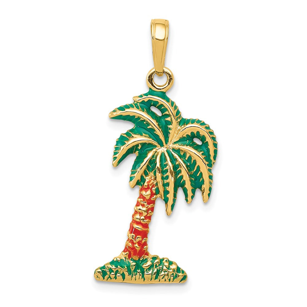 14k Enameled Palm Tree Pendant, 32.5 x 14 mm